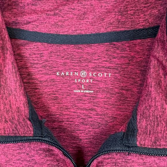 Karen Scott Full Zip Mock Neck Jacket Women's L Fuschia Pink Navy Trim Activewea - Picture 3 of 9